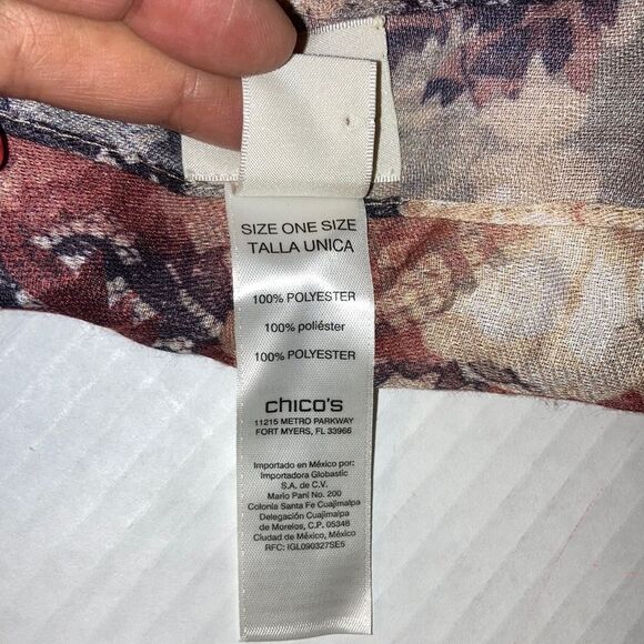 CHICOS Floral and Lace Print Scarf with Black Fringe Womens 20 x 70 inches - Picture 13 of 16